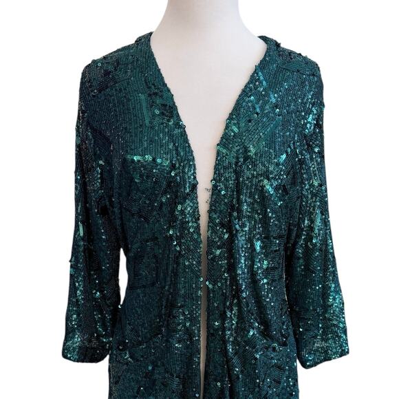 Anthropologie Skies Are Blue Green Sequin Topper Kimono Sash NWT XS/S - Picture 5 of 9